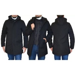 Trench Uomo con Cappuccio Parka Giubbotto GANCIO - Elegante e Impermeabile - - S