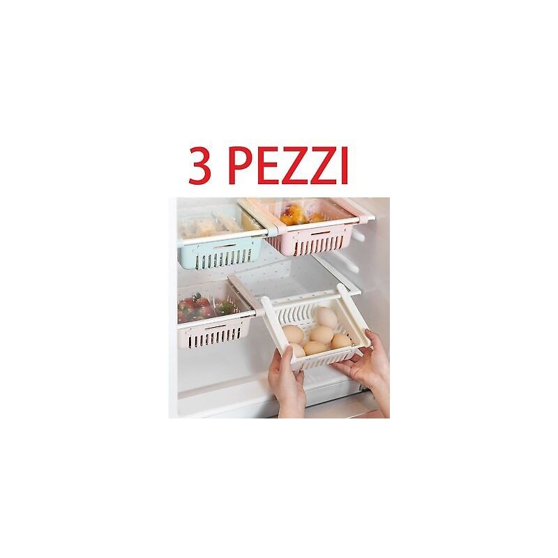 PACK DA 3 CESTINI CESTO DA FRIGO SALVA SPAZIO CONTENITORE ORGANIZZATORE PLASTICA