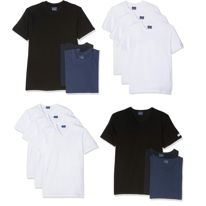 SET DA 3 T-SHIRT UOMO GIROCOLLO SCOLLO V NAVIGARE 100% COTONE PETTINATO