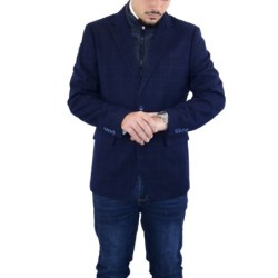 Giacca Uomo Sartoriale  Principe Di Galles Blu Navy Blazer Elegante Con Trapunta